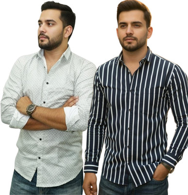 MSSTRU Men Striped, Printed Casual Multicolor Shirt(Pack of 2)