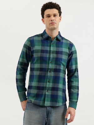 United Colors of Benetton Men Checkered Casual Green, Blue Shirt