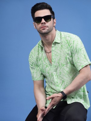 RIGO Men Printed Casual Green Shirt