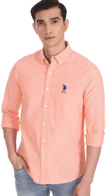 U.S. POLO ASSN. Men Solid Casual Orange Shirt