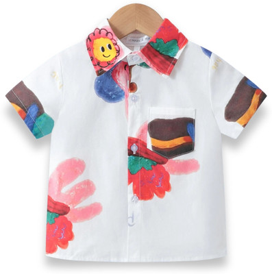 Gen Alfa Boys Animal Print Party White Shirt