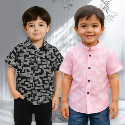 PRAMUKH FASHION HUB Boys Printed Casual Pink Shirt(Pack of 2)