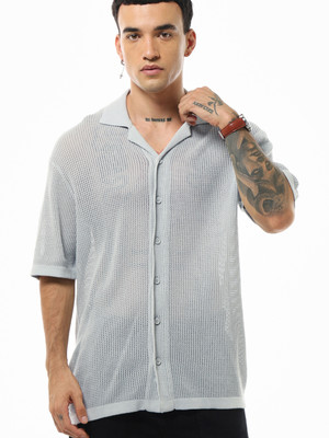 BEWAKOOF Men Self Design Casual Grey Shirt