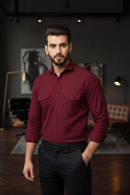 ESTHERCHARM Men Solid Formal Maroon Shirt