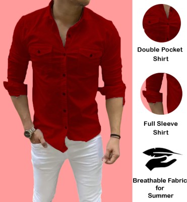 HouseOfCommon Men Solid Casual Red Shirt