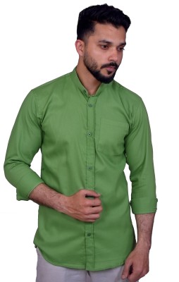 M S Textile Men Solid Casual Green Shirt