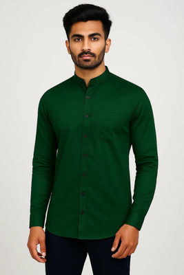 GOD HEART Men Solid Casual Green Shirt