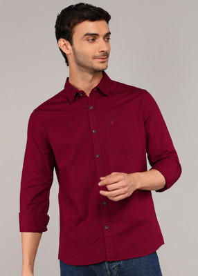 WROGN Men Solid Casual Maroon Shirt
