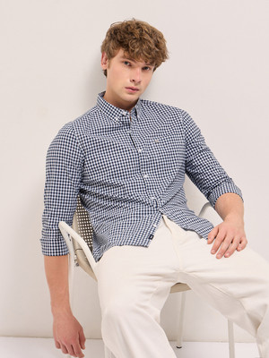 THE BEAR HOUSE Men Checkered Casual Blue Shirt