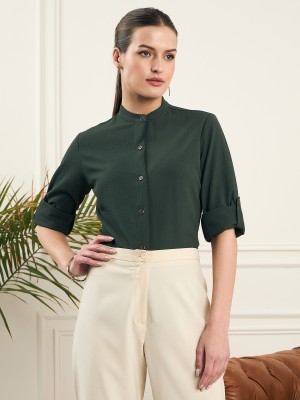 Style Quotient Women Solid Formal Dark Green Shirt