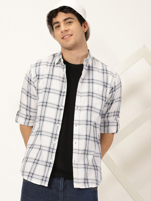 Moda Rapido Men Checkered Casual White Shirt