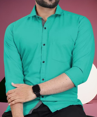 VTEXX Men Solid Formal Light Green Shirt