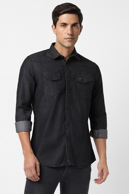 VAN HEUSEN Men Self Design Casual Black Shirt