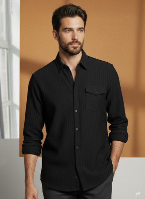 Dhakre fashion Men Self Design Casual Black Shirt