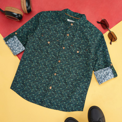 Pantaloons Junior Boys Printed Casual Green, Dark Green, Black Shirt