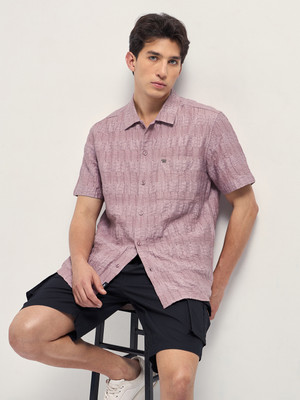 THE BEAR HOUSE Men Self Design Casual Pink Shirt