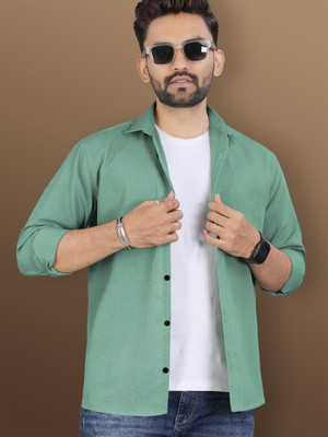 VeBNoR Men Solid Casual Light Green Shirt