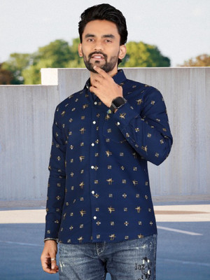 ALVIN ENTERPRISE Men Printed Casual Blue Shirt