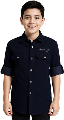 CAVIO Boys Self Design Casual Black Shirt