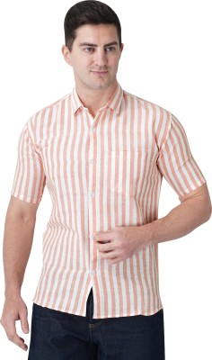 M AND S Men Striped Casual Orange Shirt