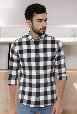 SHAH TEXTILES Men Checkered Formal White, Black Shirt