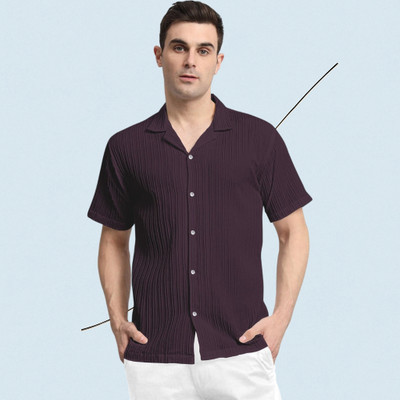 A Surhi Men Self Design Casual Purple Shirt