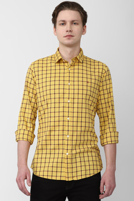 VAN HEUSEN Men Checkered Casual Yellow Shirt