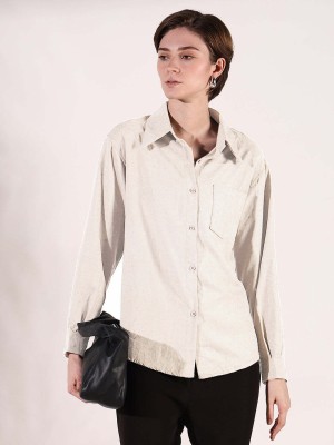 Showoff Women Solid Casual Cream Shirt