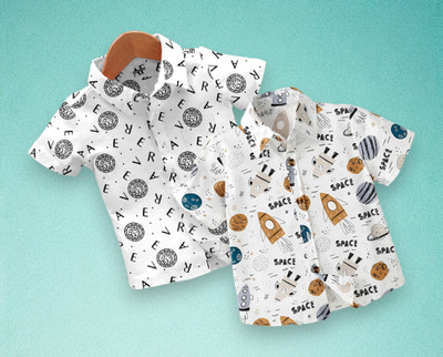 DHEER FASHION Boys Printed Casual Multicolor Shirt(Pack of 2)