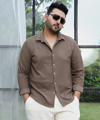 Instafab Plus Men Solid Casual Brown Shirt
