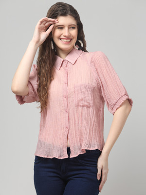 clobug Women Self Design Casual Pink Shirt