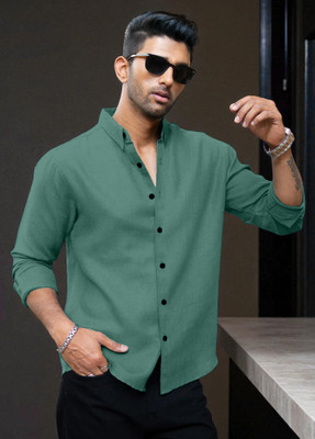 Yanthhi Men Solid Casual Green Shirt