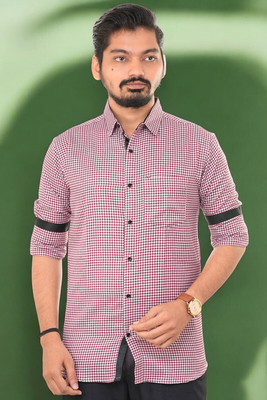 PUBHIZA Men Checkered Casual Maroon Shirt