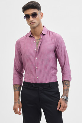 Snitch Men Self Design Casual Pink Shirt