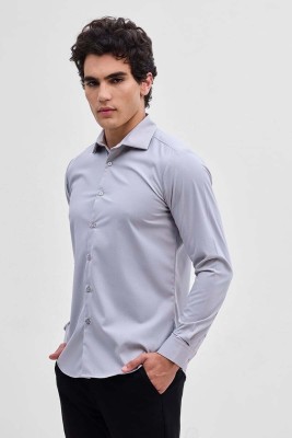 Snitch Men Solid Formal Grey Shirt