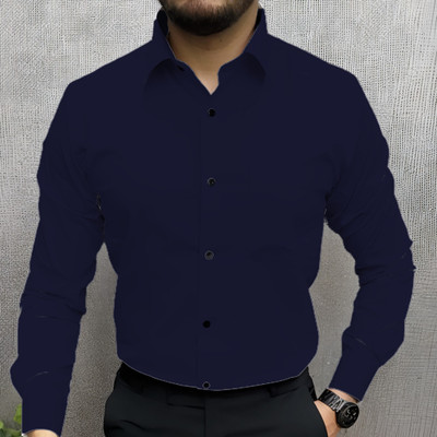 Vuon fab Men Solid Casual Dark Blue Shirt