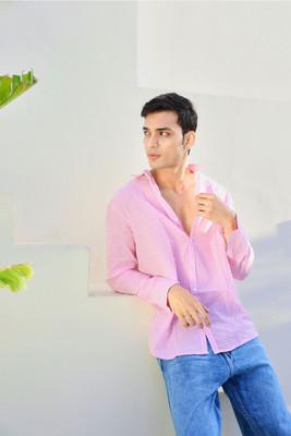 Valviora Men Striped Casual Pink Shirt