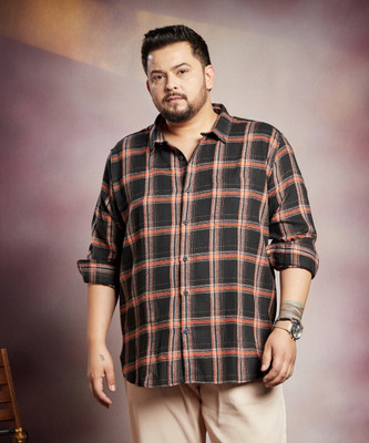 Instafab Plus Men Checkered Casual Black Shirt
