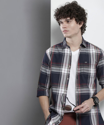 The Indian Garage Co. Men Checkered Casual Dark Blue Shirt