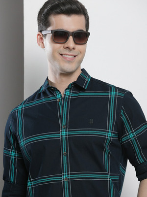 The Indian Garage Co. Men Checkered Casual Dark Blue Shirt