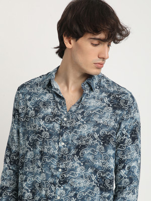 THE BEAR HOUSE Men Floral Print Casual Blue Shirt