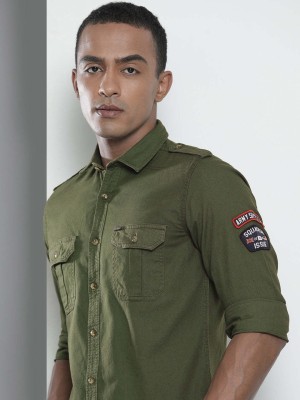 The Indian Garage Co. Men Solid Casual Green Shirt