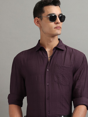 HIGHLANDER Men Self Design Casual Purple Shirt