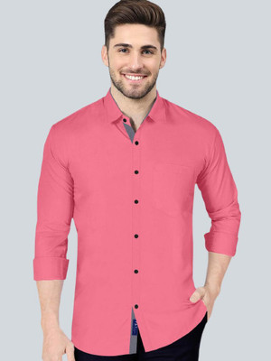 Selinta Men Solid Casual Pink Shirt