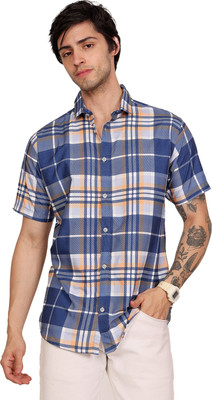 Leotude Men Striped Casual Blue Shirt