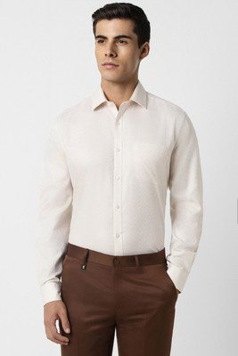 VAN HEUSEN Men Self Design Formal Cream Shirt