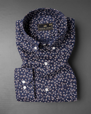 french crown Men Printed Casual White, Blue Shirt