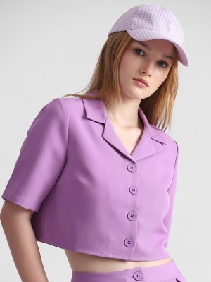 ONLY Women Solid Casual Purple Shirt