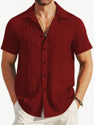 SADBHAVNAFABRIC Men Self Design Casual Maroon Shirt
