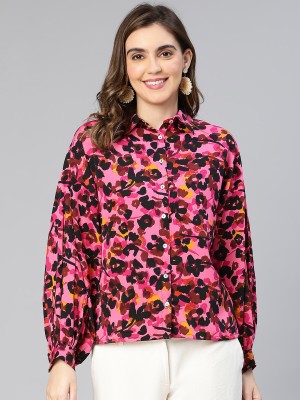 OXOLLOXO Women Printed Casual Pink Shirt